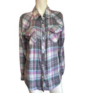 Rails Purple Gray and Blue Plaid Soft Button Down Shirt sz L